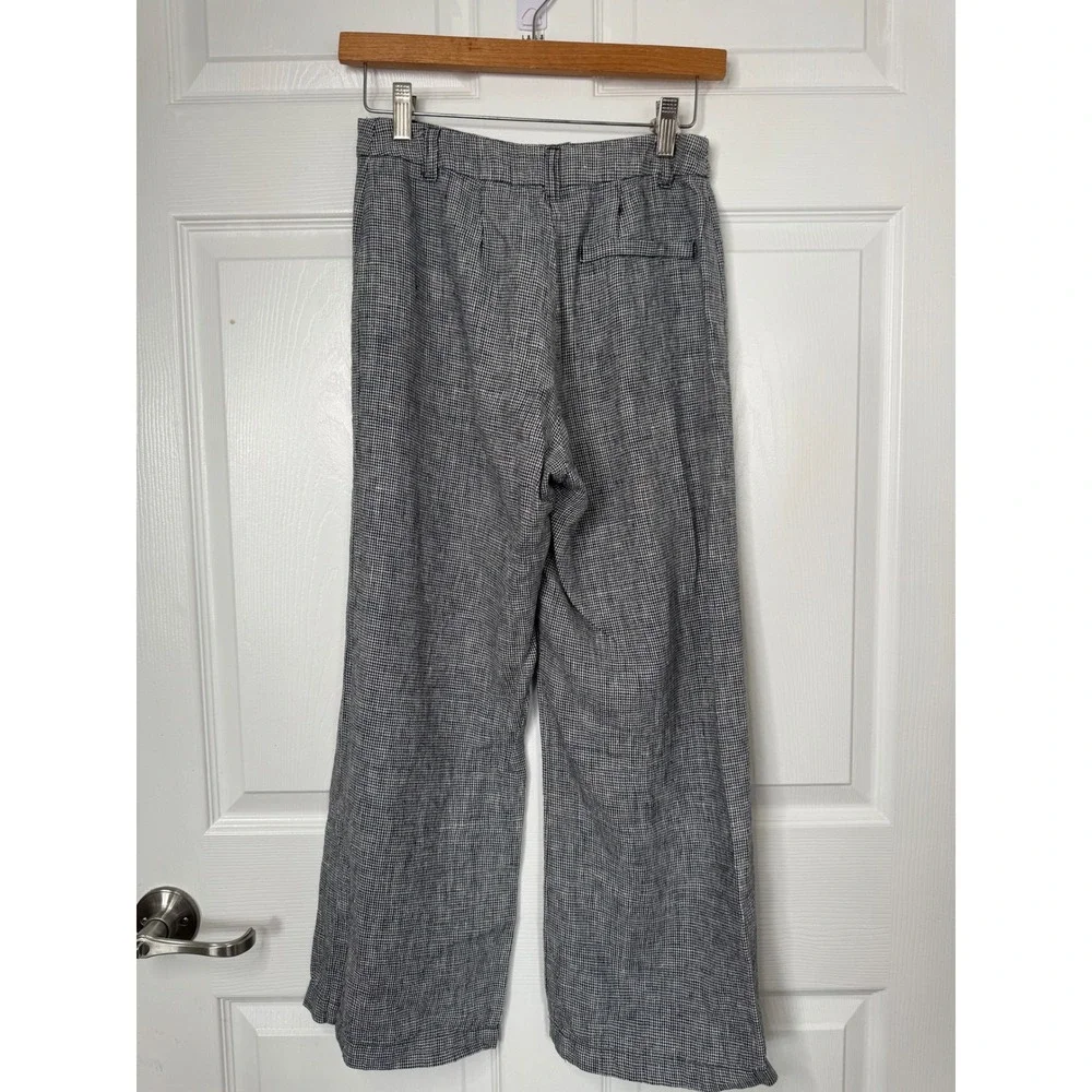 Reformation 100%‎ Linen Wide Leg Pants Houndstooth Black White Size 0